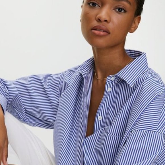 Talula Tops - Talula by Aritzia Blue Striped Boyfriend Fit Button Front Shirt Size XS